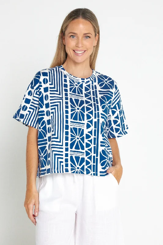 Casablanca Petite Cotton Tee - China Blue Print Long sleeve unclassified dresses