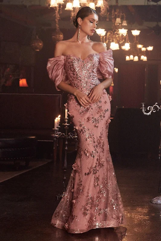 Cinderella Divine J817 Off Shoulder Flower Applique Long Prom Dress Beaded unclassified dresses