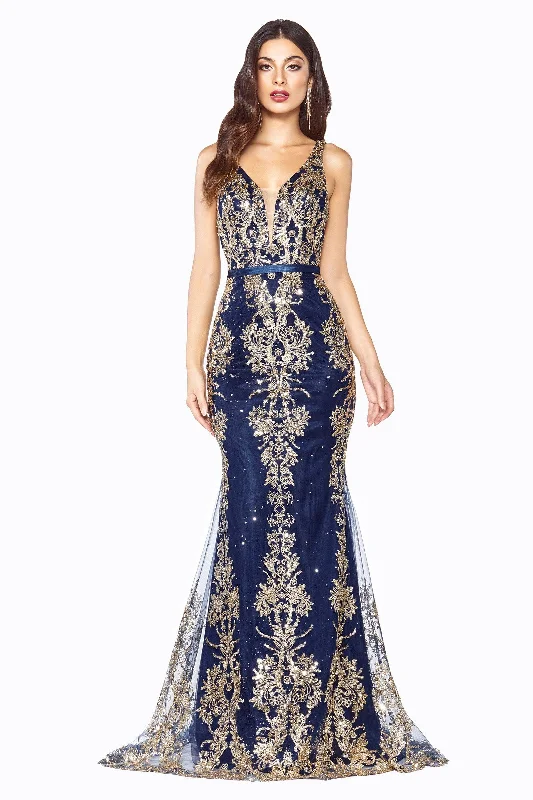 Cinderella Divine J786 Long Formal Glitter Print Mermaid Prom Dress Discounted unclassified dresses
