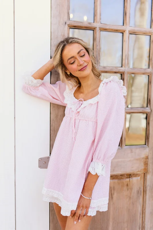 Sydney Mini Dress - Pink Mini Check Earthy tone unclassified dresses