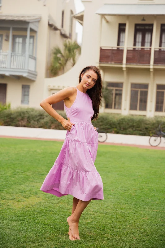 Dallas Halter Midi Dress - Lavender Ruffled unclassified dresses