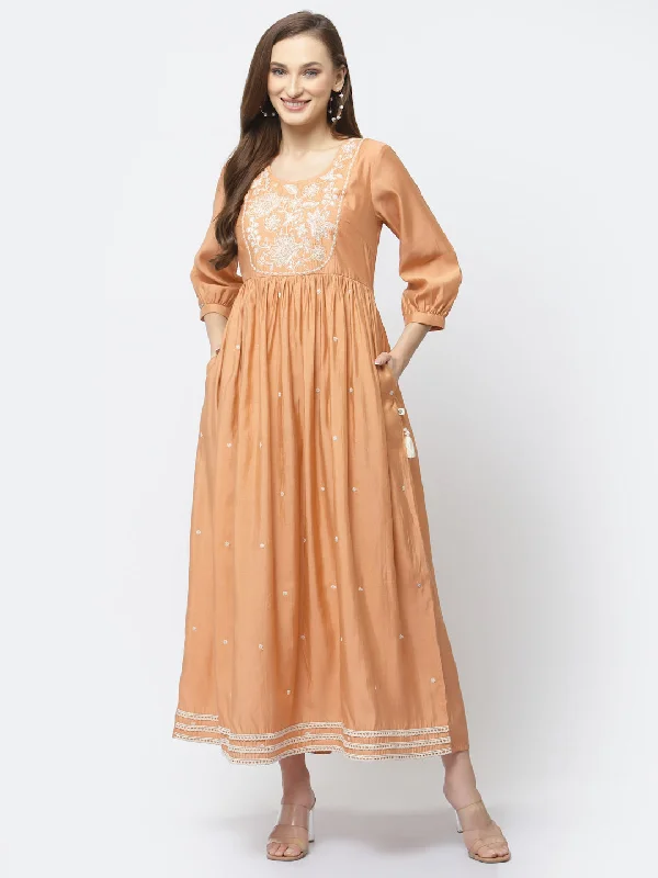 Deep Peach Maxi Flared Dress Designer unclassified dresses