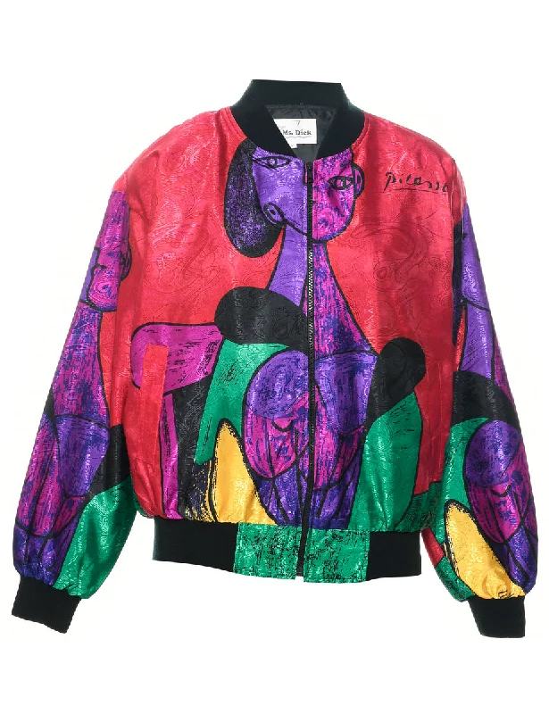 Zip Front Picasso Bomber Jacket - L Denim unclassified dresses