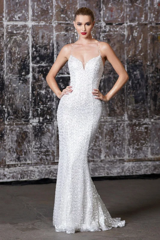 Cinderella Divine J787 Long Prom Formal Fitted Sequin Evening Dress Neutral tone unclassified dresses