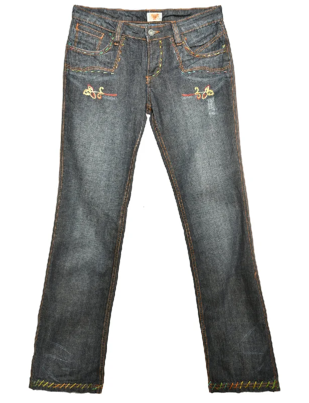 Zip Front Straight Fit Jeans - W30 L35 Neutral tone unclassified dresses