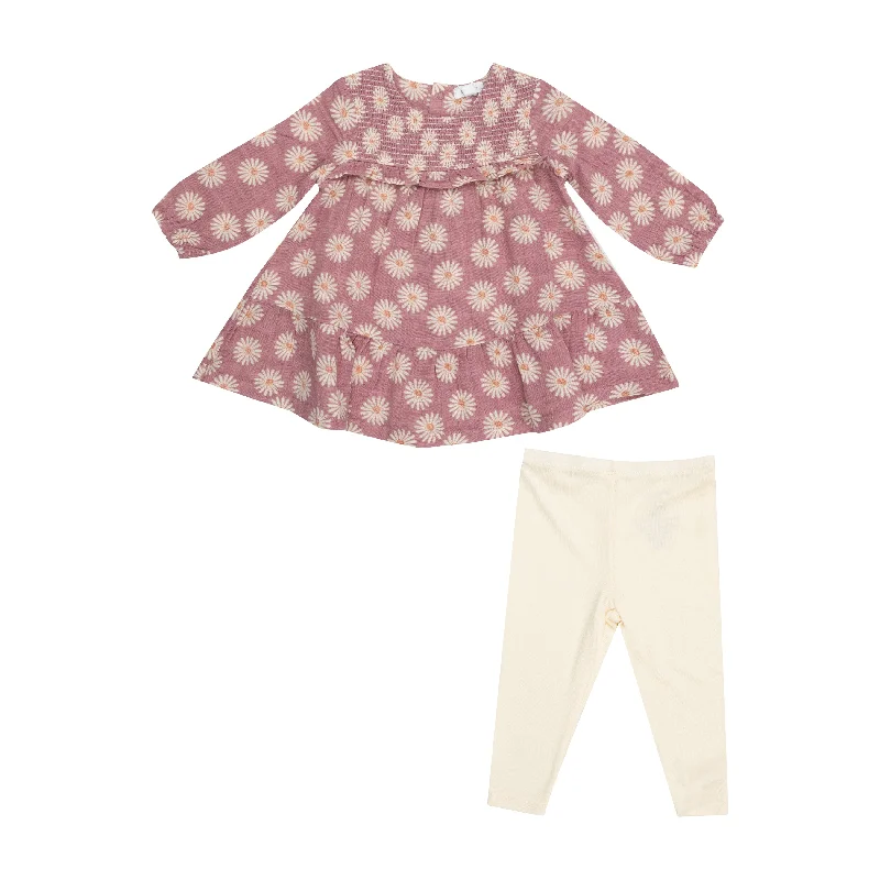 Angel Dear -Smocked Ruffle Dress and Ribbed Leggings-Daisy Dynamo Travel unclassified dresses