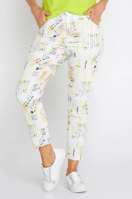 Printed Crushed Drawstring Pants - Neon Graffiti Beaded unclassified dresses