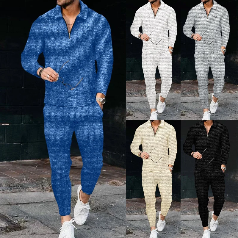 awakecrm  Men's Tracksuit Spring Autumn Clothes Sportswear 2 Piece Set Long Sleeve Polo Shirt+Pants Solid Sweatsuit Sports Suits For Male
