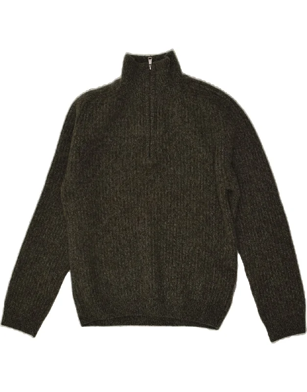 DIADORA Womens Zip Neck Jumper Sweater UK 14 Large Khaki Wool Acrylic sweaters