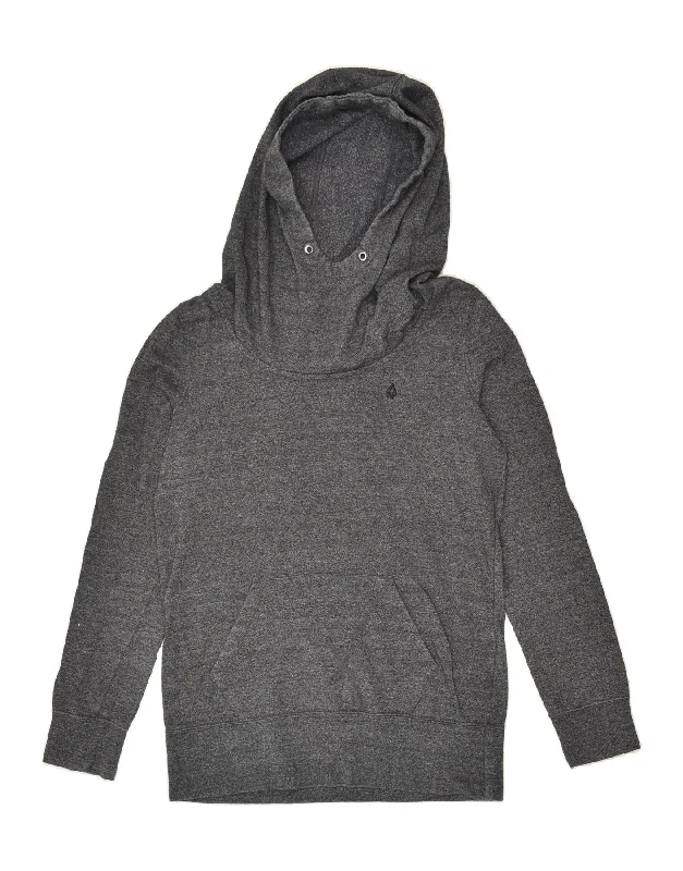 VOLCOM Womens Hoodie Jumper UK 12 Medium Grey Cotton Elegant sweaters