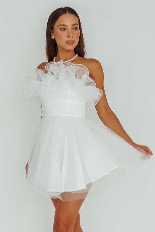 My Beloved Organza Frill Mini Dress White Beach mini dresses