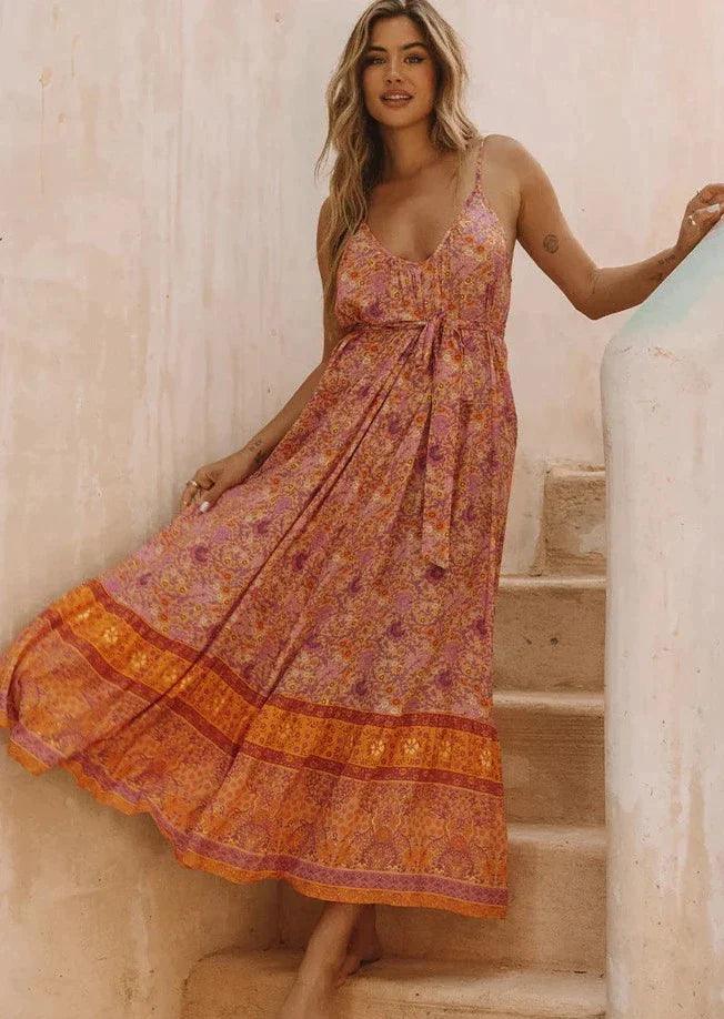 Cha Cha Village Strappy Maxi Dress in Sunrise Knitted maxi dresses