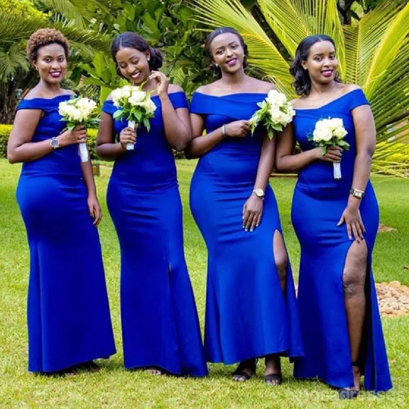 Royal Blue Off Shoulder Mermaid High Slit Long Bridesmaid Dresses Gown Online,WG1102 Lace maxi dresses