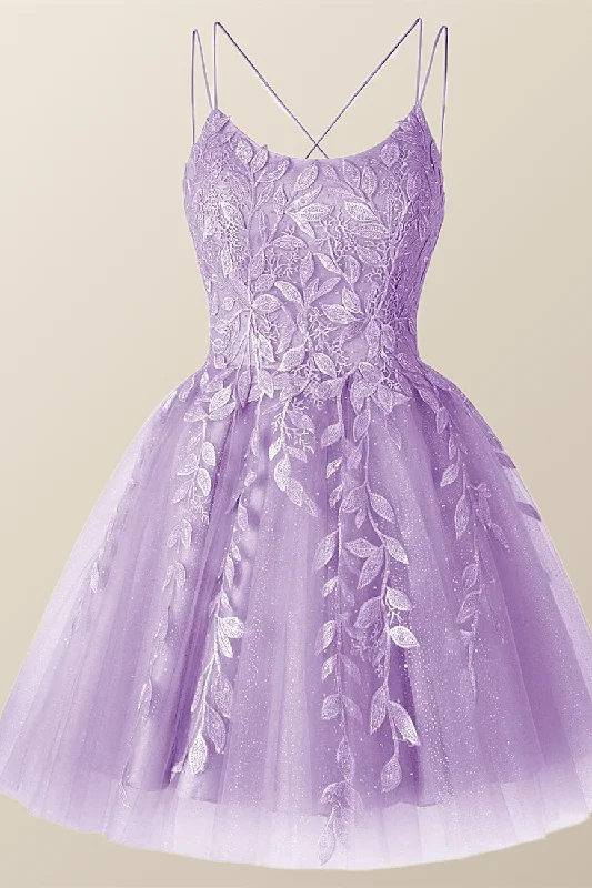 Lavender Appliques A-line Short Princess Dress--Mini Skirt with Pockets